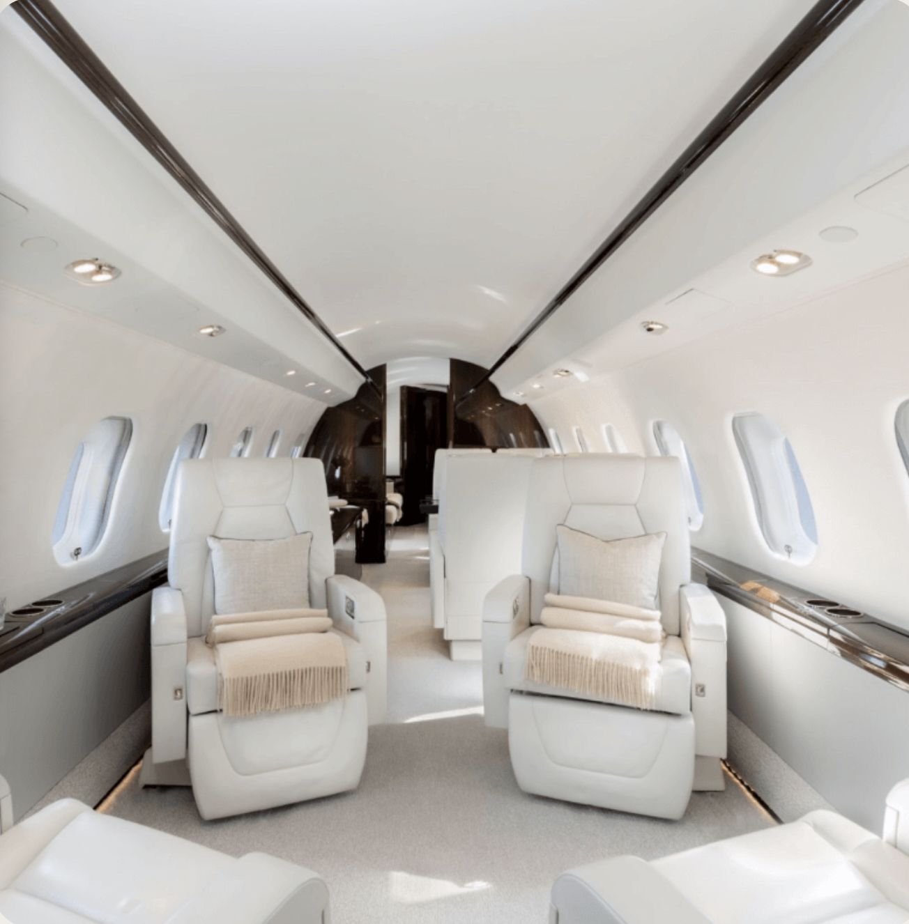 Luxuriöse Kabine des Privatjets